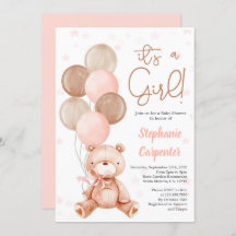 Teddy Bear Baby Dusche Mädchen Einladung