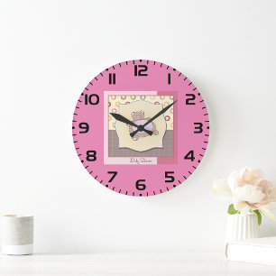Teddy Bear Baby Dusche mit Retro Circles Große Wanduhr