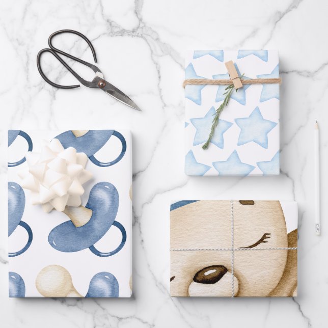 Teddy Bear Baby Dusche Packpapier Blätter (Vorderseite)