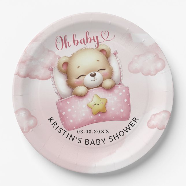 Teddy Bear Baby Dusche Pappteller (Vorderseite)