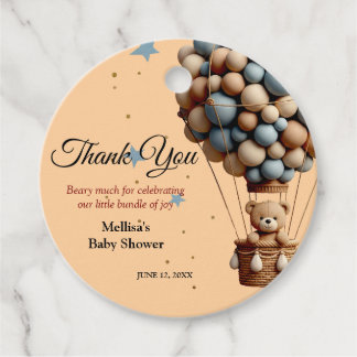 Teddy Bear Baby Dusche Pastell Heißluftballon Geschenkanhänger