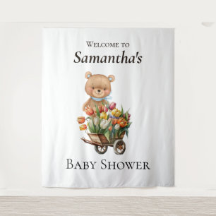 Teddy Bear Baby Dusche Rustikale Flora Hintergrund Wandteppich