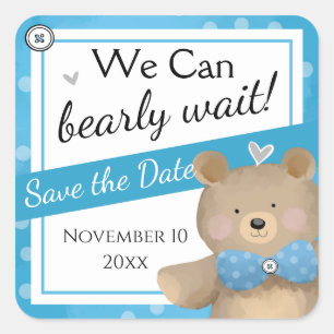 Teddy Bear Baby Dusche Save the Date Quadratischer Aufkleber