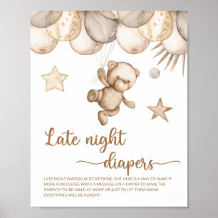 Teddy Bear Baby Dusche Spate Night Diapers Poster