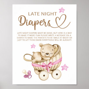 Teddy Bear Baby Dusche Spate Night Diapers Poster