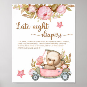Teddy Bear Baby Dusche Spate Night Diapers Poster