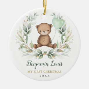 Teddy Bear Baby First 1. Weihnachtsgrün Gold Keramik Ornament