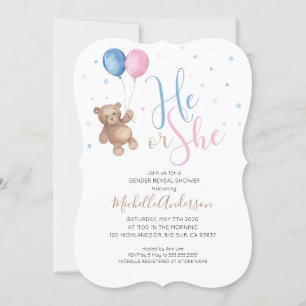 Teddy Bear Baby Gender Reveal Dusche Einladung