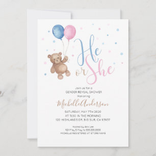 Teddy Bear Baby Gender Reveal Dusche Einladung
