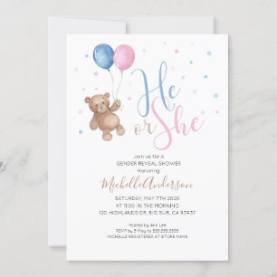 Teddy Bear Baby Gender Reveal Dusche Einladung