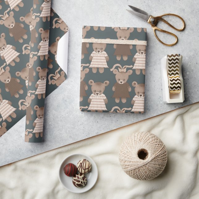 Teddy Bear Baby Girl Babydusche Geschenkpapier (Kunsthandwerk)