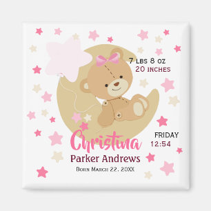 Teddy Bear Baby Girl Birth Stats Magnet