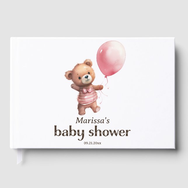 Teddy Bear Baby Girl Dusche Gästebuch (Vorderseite)