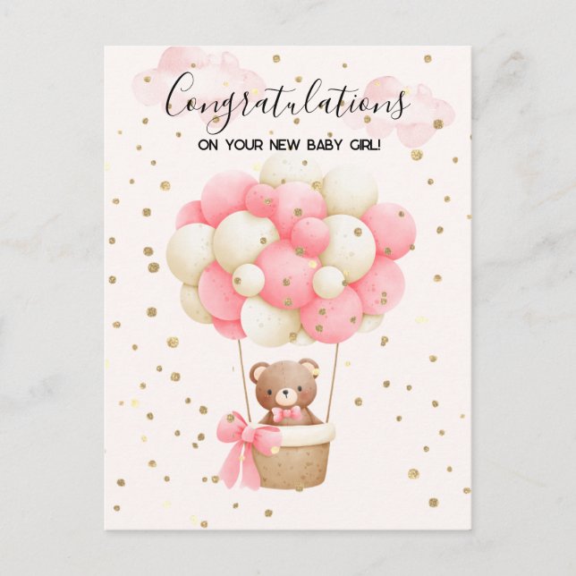 Teddy Bear Baby Girl gratuliert Card Postkarte (Vorderseite)