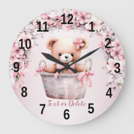 Teddy Bear Baby Girl Pink Blume Elegante Kick Große Wanduhr