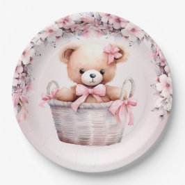 Teddy Bear Baby Girl Pink Blume Party Elegant Pappteller