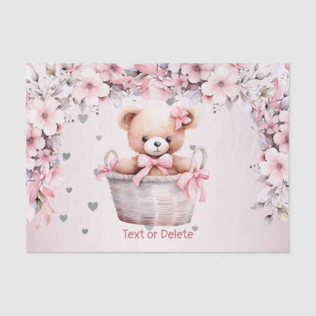 Teddy Bear Baby Girl Pink Blume Party Elegant Seidenpapier (Vorderseite)