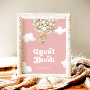 Teddy Bear Baby Girl Shower Guest Book Poster