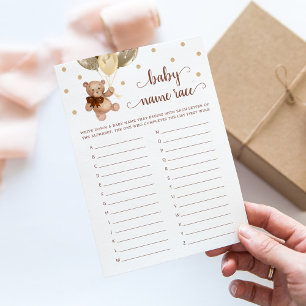 Teddy Bear Baby Name Race Baby Shooting Game Card Einladung