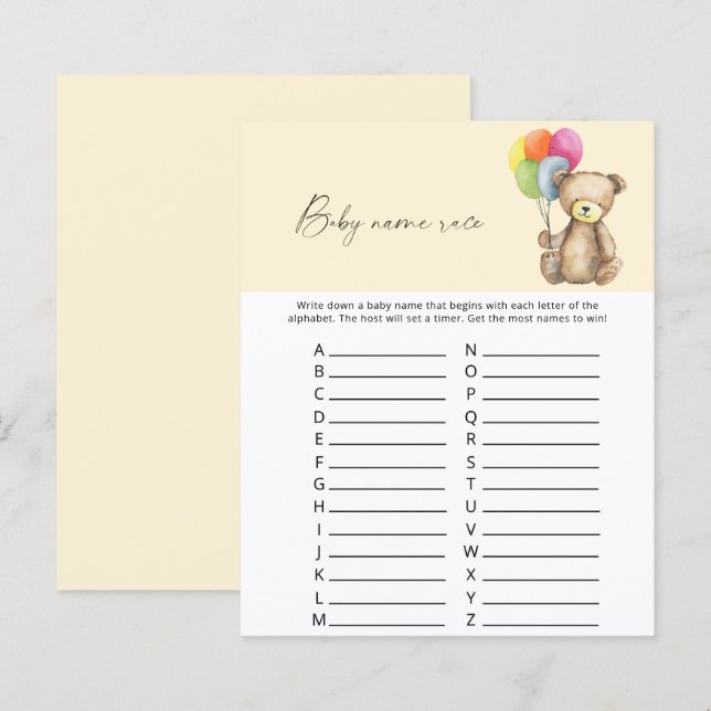Teddy Bear - Baby name race game (Vorne/Hinten)