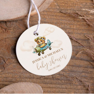 Teddy Bear Baby Pilot Airplane Babydusche Geschenkanhänger