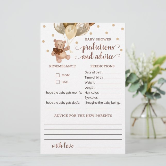 Teddy Bear Baby Predictions and Advice Baby Shower (Stehend Vorderseite)