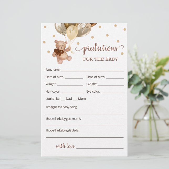 Teddy Bear Baby Predictions Baby Shower (Stehend Vorderseite)