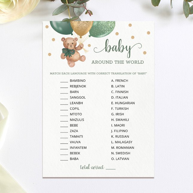 Teddy Bear Baby Rund um die Welt Baby Shower Card Einladung (Von Creator hochgeladen)