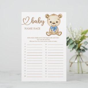 Teddy Bear Baby Shooter Baby Name Race Game