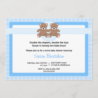 Teddy Bear Baby Shooter Einladung - Twin Boys