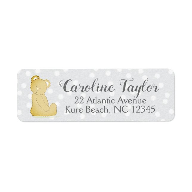 Teddy Bear Baby Shower Address Label grau & braun (Vorne)