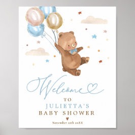 Teddy Bear Baby Shower Boy Blue Bär Willkommen Poster