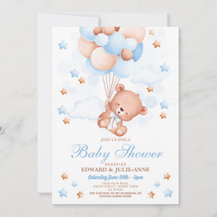 Teddy Bear Baby Shower Boy Blue Party Einladung