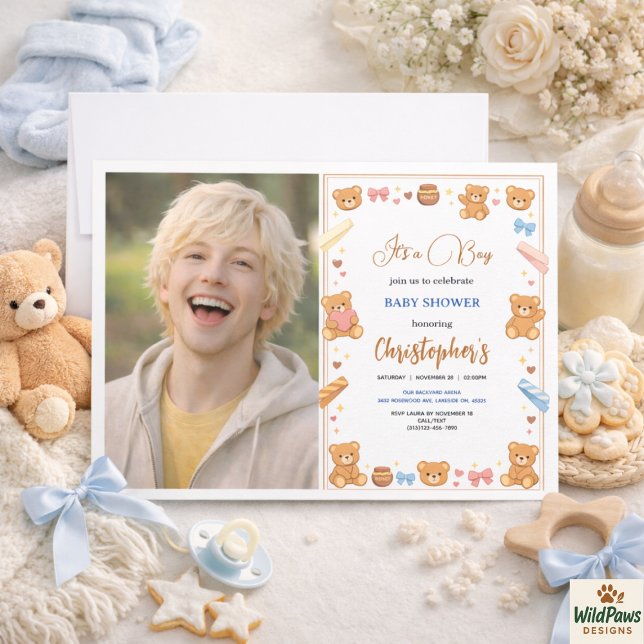 Teddy Bear Baby Shower Boy | Cute Blue Bear  Einladung (Teddy Bear Baby Shower Boy | Cute Blue Bear Invitation
)