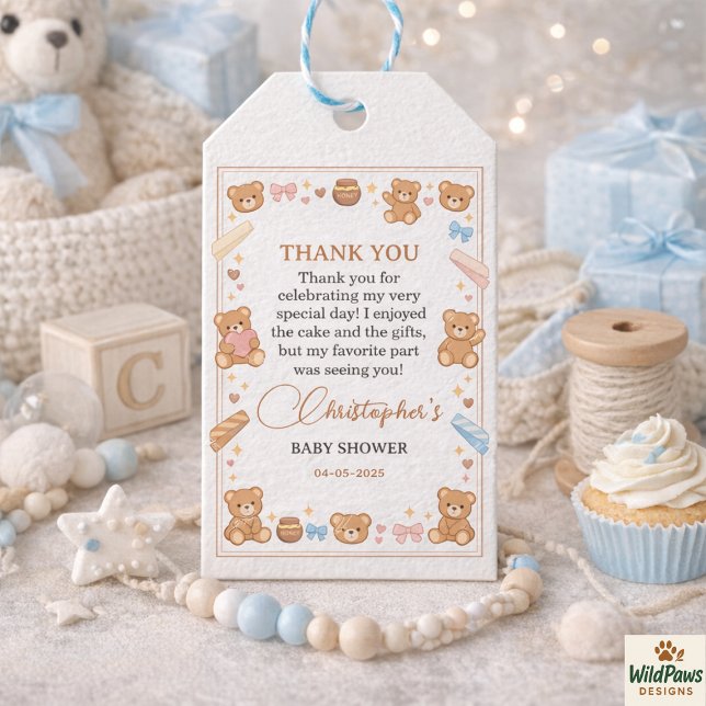 Teddy Bear Baby Shower Boy | Cute Blue Bear Geschenkanhänger (Teddy Bear Baby Shower Boy | Cute Blue Bear Gift Tags
)