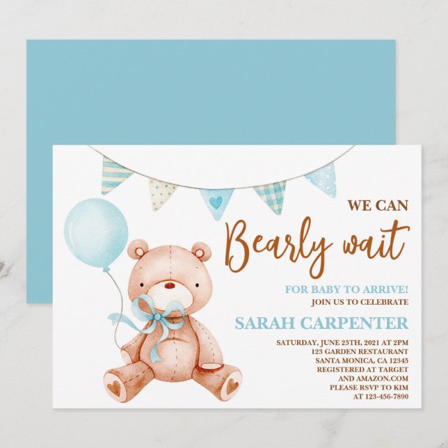 Teddy Bear Baby Shower Boy Einladung (Vorne/Hinten)