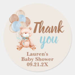 Teddy Bear Baby Shower Boy Favor Tags Runder Aufkleber