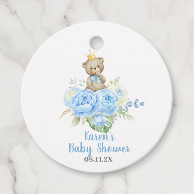 Teddy Bear Baby Shower Boy Geschenkanhänger (Vorderseite)