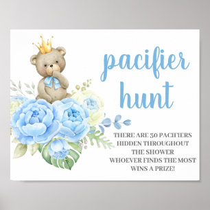 Teddy Bear Baby Shower Boy Schnuller Hunt Poster