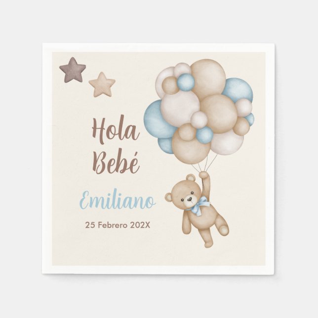 Teddy Bear Baby Shower Boy Spanisch Serviette (Vorderseite)
