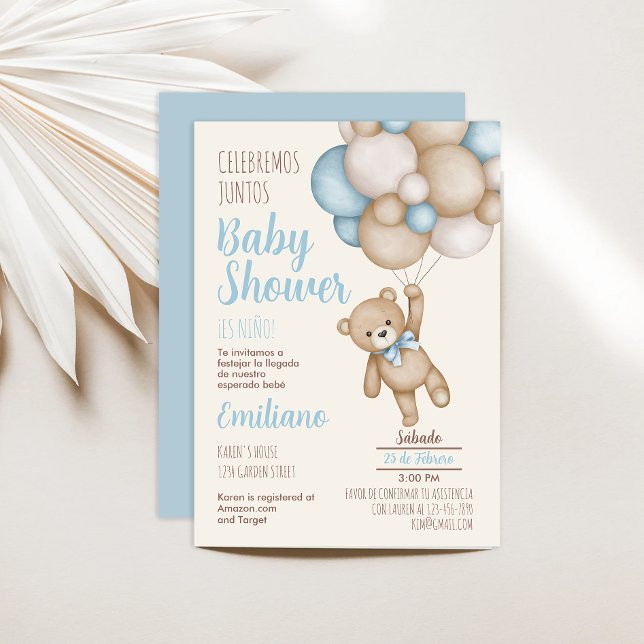 Teddy Bear Baby Shower Boy Spanische Einladung (Von Creator hochgeladen)