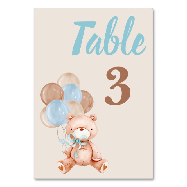 Teddy Bear Baby Shower Boy Tischnummer (Vorderseite)