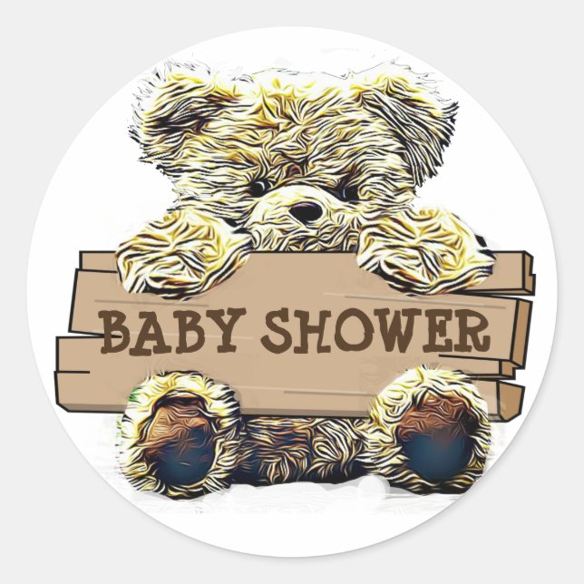 Teddy Bear Baby Shower Boy's Runder Aufkleber (Vorderseite)
