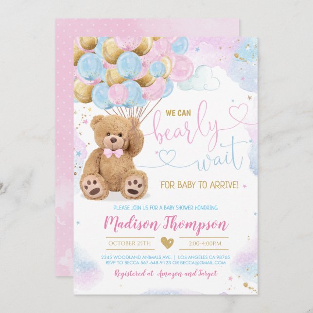 Teddy Bear Baby Shower Einladung (Vorne/Hinten)