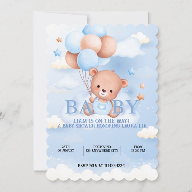 TEDDY BEAR BABY SHOWER EINLADUNG (Vorderseite)