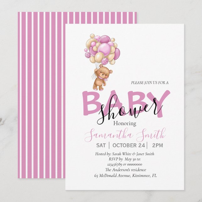 Teddy Bear Baby Shower Einladung (Vorne/Hinten)