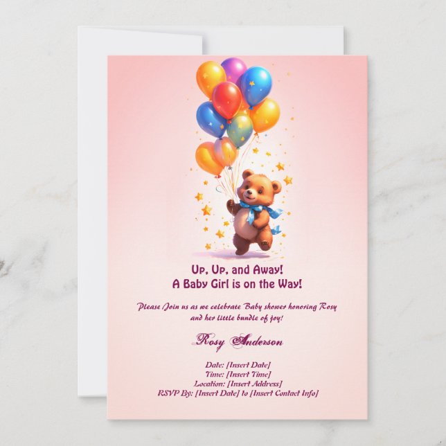 Teddy Bear Baby Shower Einladung für Baby Girl (Vorderseite)