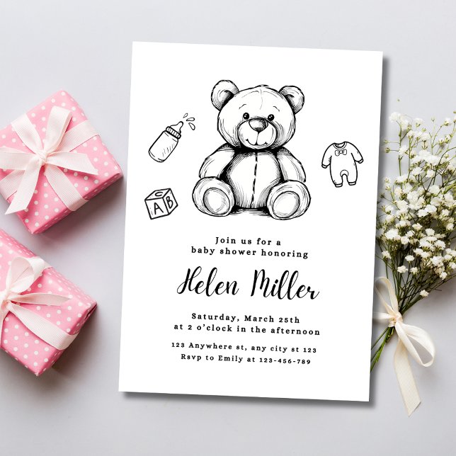 Teddy Bear Baby Shower Einladung, Minimalistisches Einladung (Von Creator hochgeladen)