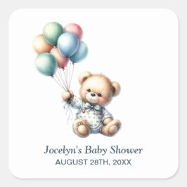 Teddy Bear Baby Shower Einladung Umschlag Aufklebe Quadratischer Aufkleber