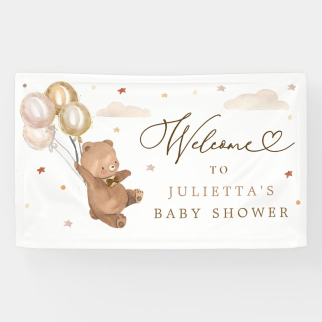 Teddy Bear Baby Shower Gender Neutral Bear Willkom Banner (Horizontal)